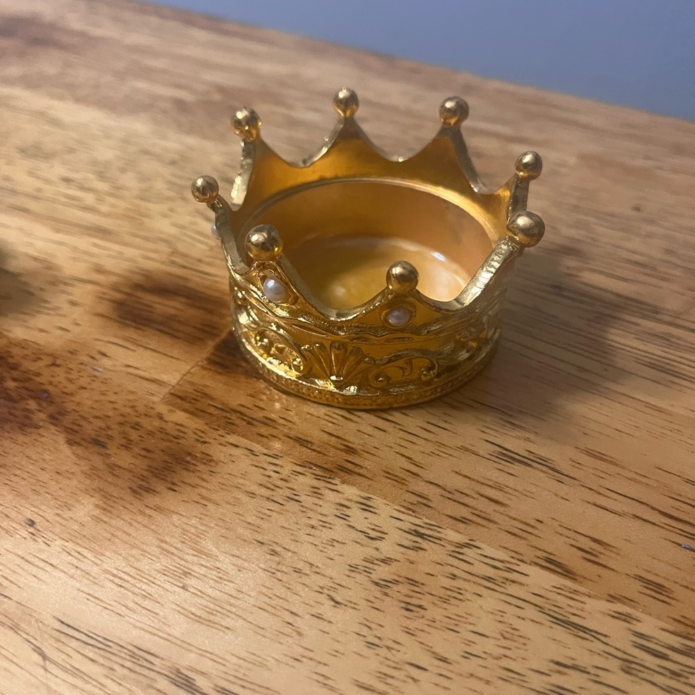 Gold Crown Perfume Bottle/Trinket Box w Jewels Pearls 3" X 2.5”. Empty. - Picture 6 of 11